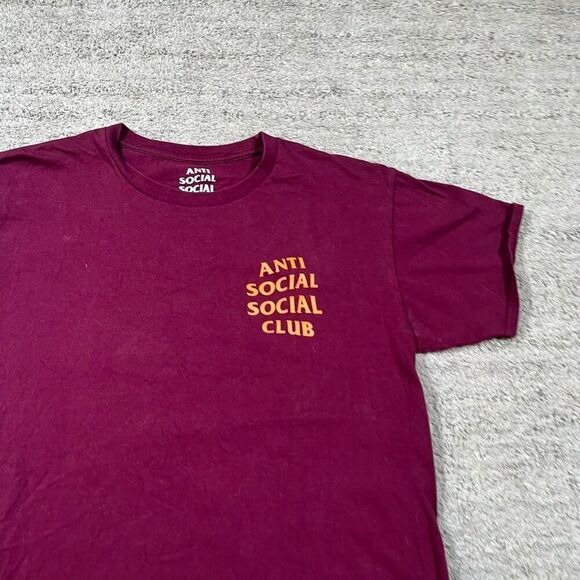 Anti Social Social Club Men’s Maroon Short Sleeve Tee T Shirt - Picture 3 of 6